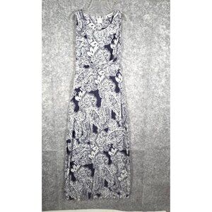Soma Women's Sleeveless Midi Dress Blue White Paisly Jersey KNIT Size S